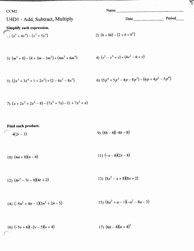 Operations with Polynomials Worksheet Unique Practice for Operations with Polynomials and Factoring