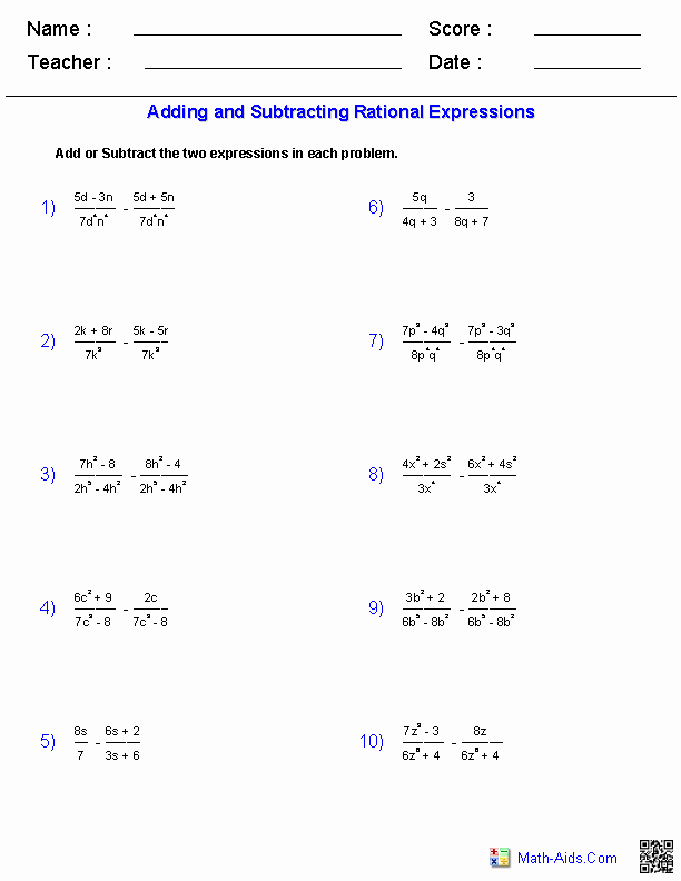 50 Operations With Radicals Worksheet