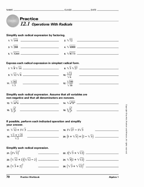 Operations with Radicals Worksheet Lovely Operations with Radicals Worksheet for 9th Grade