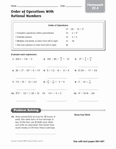 Operations with Rational Numbers Worksheet Awesome order Of Operations with Rational Numbers Homework 22 4