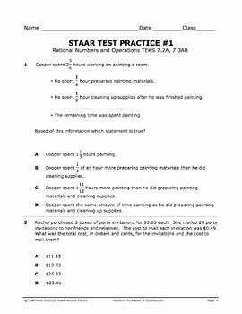 Operations with Rational Numbers Worksheet Beautiful 7th Grade Math Staar Prep Rational Numbers &amp; Operations