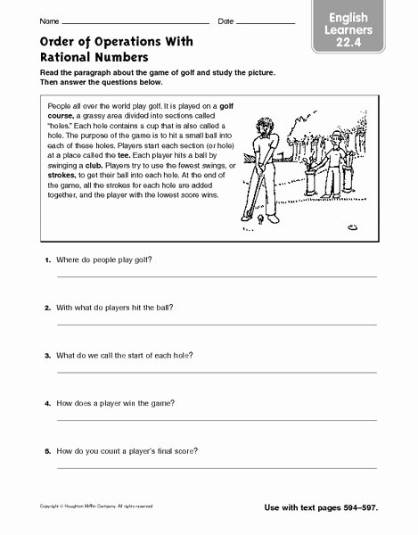 Operations with Rational Numbers Worksheet New order Of Operations with Rational Numbers English