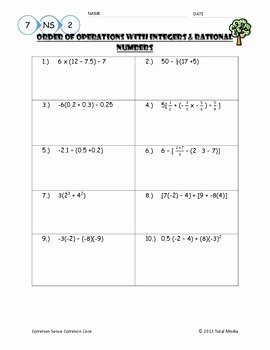 Operations with Rational Numbers Worksheet New order Of Operations with Rational Numbers Worksheet by