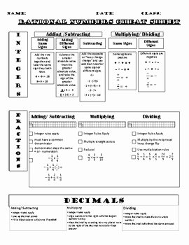 Operations with Rational Numbers Worksheet Unique Rational Numbers Operations Cheat Sheet Notes by Alison