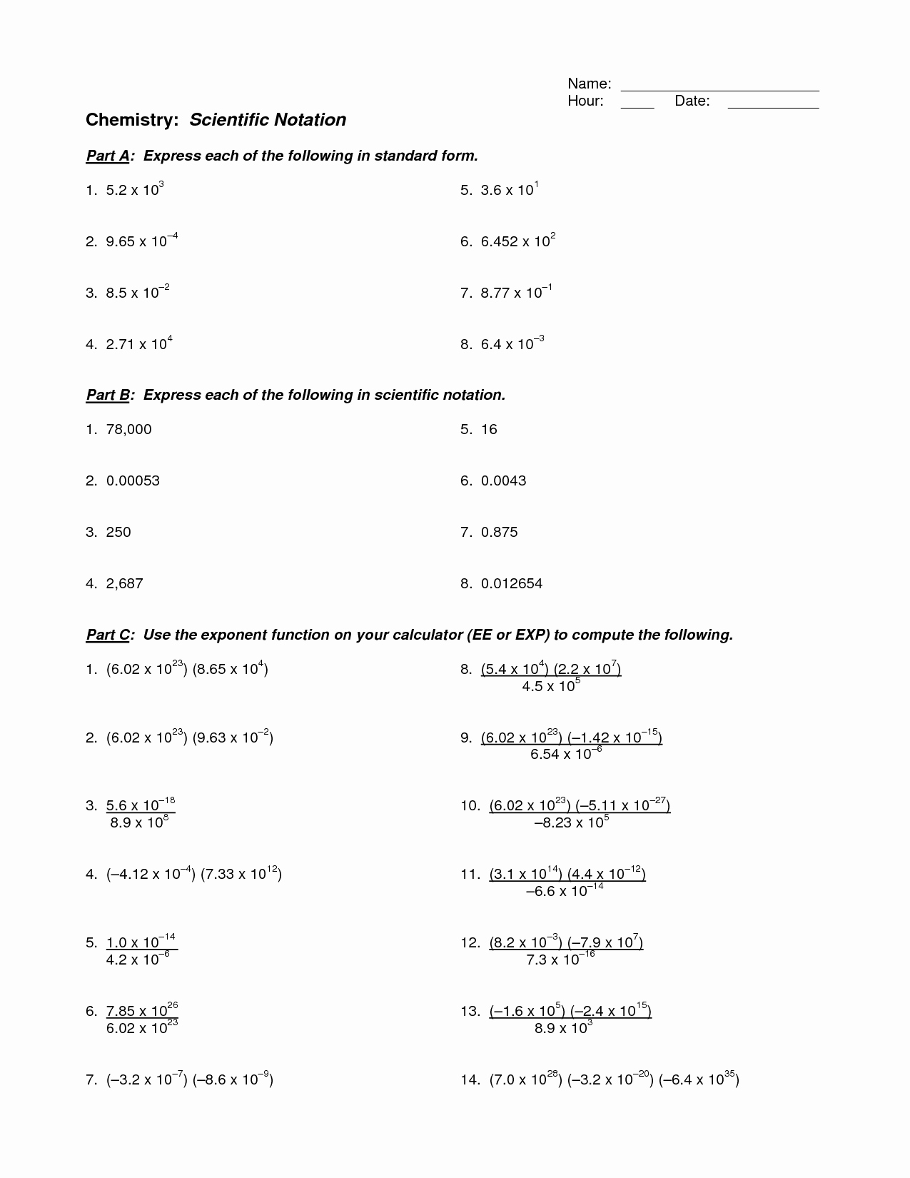 50 Operations With Scientific Notation Worksheet