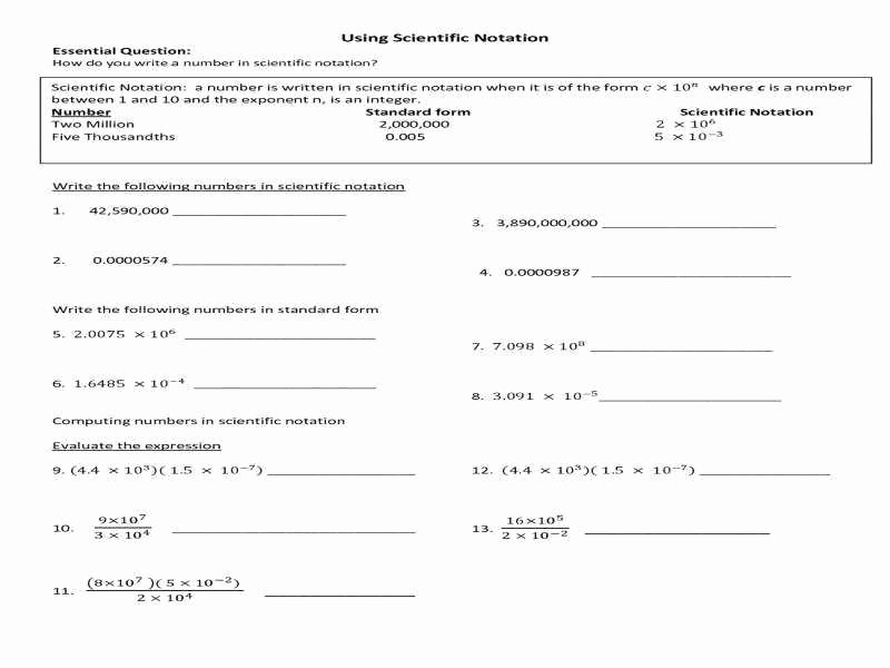 Operations with Scientific Notation Worksheet Luxury Operations with Scientific Notation Worksheet