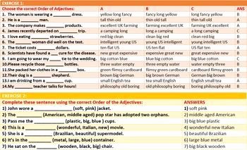 Order Of Adjectives Worksheet Awesome Word order Of Adjectives Worksheets with Answers by John