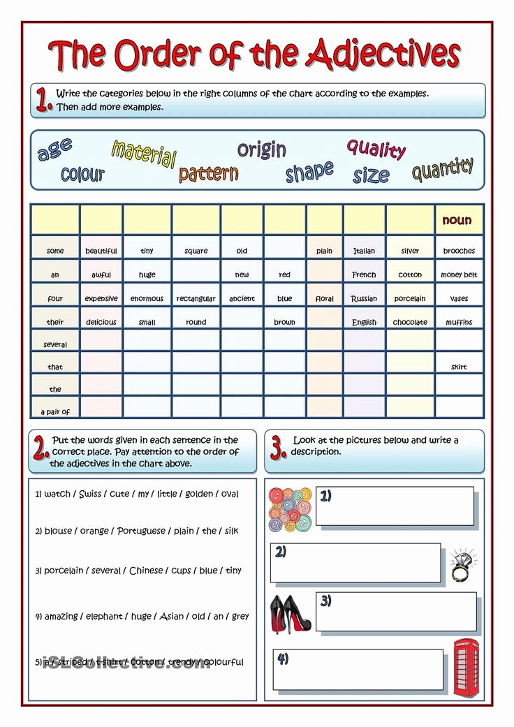 Order Of Adjectives Worksheet Beautiful the order Of Adjectives Writing Pinterest