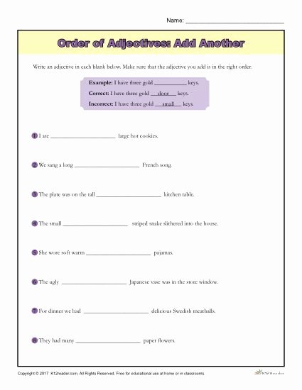 Order Of Adjectives Worksheet Best Of Add Another