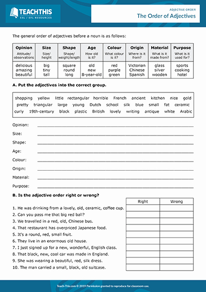 Order Of Adjectives Worksheet Elegant Adjective order Esl Games Activities Worksheets