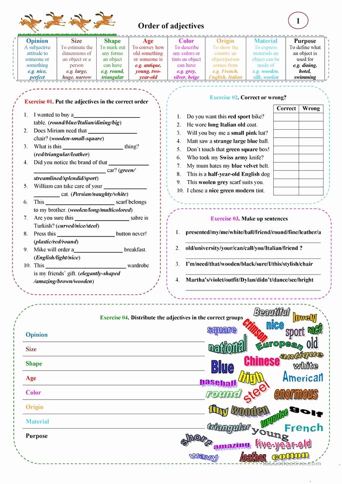 Order Of Adjectives Worksheet Lovely order Of Adjectives 01 Worksheet Free Esl Printable