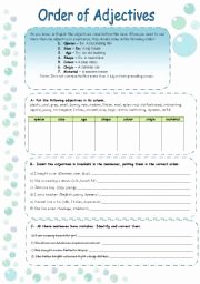 Order Of Adjectives Worksheet Lovely order Of Adjectives Rules Exercises