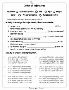 Order Of Adjectives Worksheet Luxury Adjective order Video Writing Pinterest