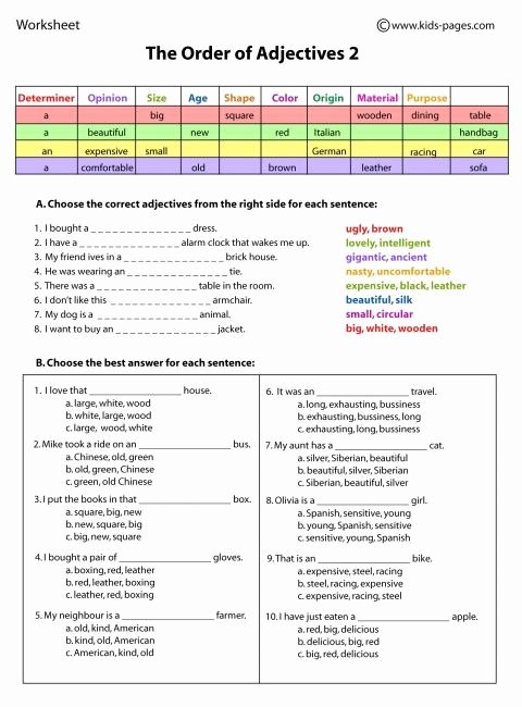 Order Of Adjectives Worksheet Luxury the order Of Adjectives 2 Worksheets