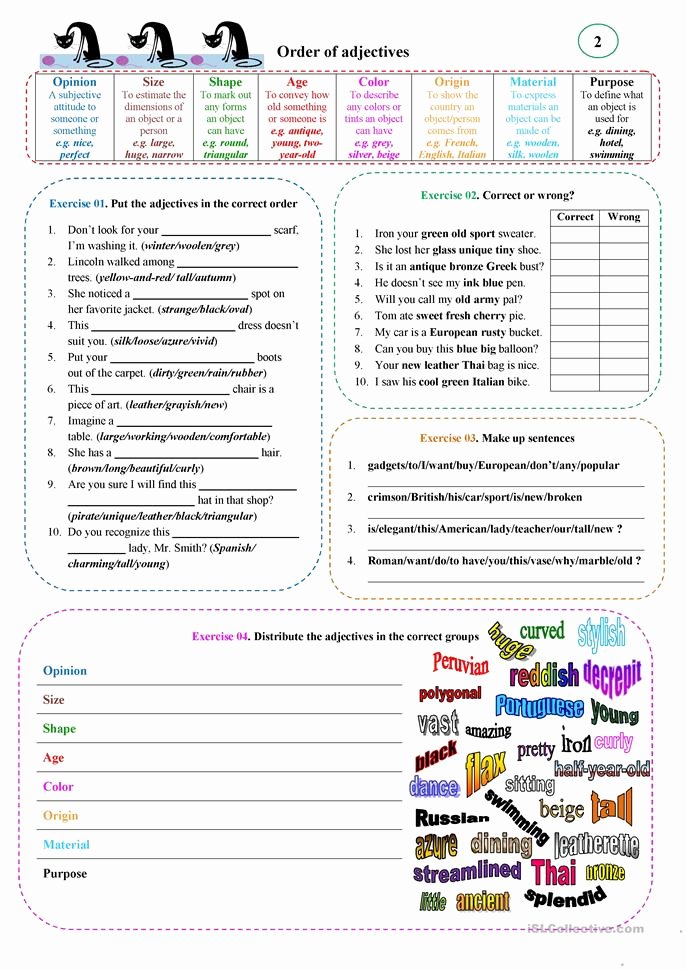 Order Of Adjectives Worksheet Unique 36 Free Esl Adjectives order Of Adjectives Worksheets
