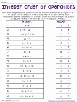 Order Of Operations Puzzle Worksheet Awesome order Of Operations with Integers Puzzle by Lindsay Perro