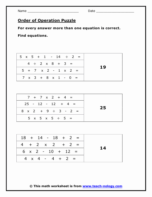 Order Of Operations Puzzle Worksheet Best Of order Of Operation Puzzle