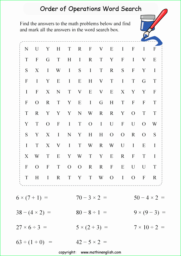 Order Of Operations Puzzle Worksheet Inspirational order Of Operations Math Word Search Puzzles for Math