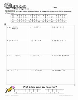 Order Of Operations Puzzle Worksheet Lovely order Of Operations Encrypted Puzzle by Tammy Odea
