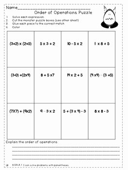 Order Of Operations Puzzle Worksheet Unique Monster order Of Operations Pemdas Math Puzzle by