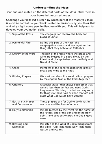Order Of the Mass Worksheet Luxury the Catholic Mass Match Up Activity by Jlord18