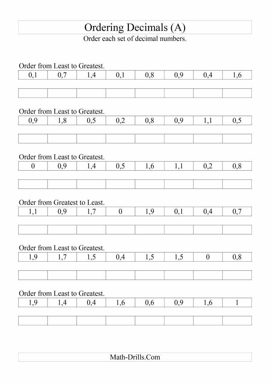 Ordering Fractions and Decimals Worksheet Lovely sorting ordering Decimals to Tenths A