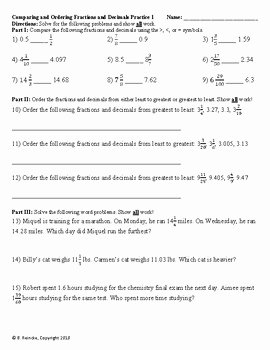 Ordering Fractions and Decimals Worksheet Luxury Paring and ordering Fractions to Decimals Worksheets