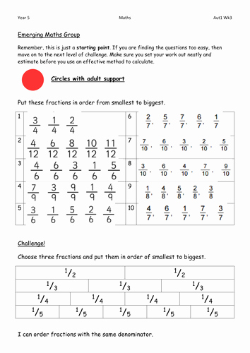 Ordering Fractions and Decimals Worksheet Unique ordering Fractions Worksheets 6 Different Levels Year 3 5