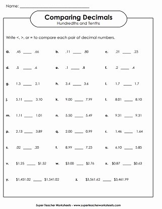 Ordering Fractions and Decimals Worksheet Unique Paring and ordering Decimals Worksheets