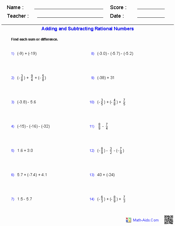 50 Ordering Rational Numbers Worksheet