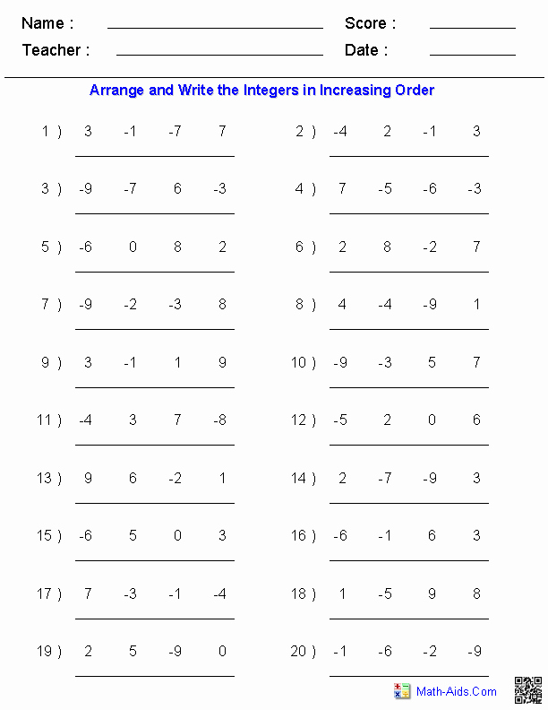 Ordering Rational Numbers Worksheet Beautiful Arranging order Of Integers Worksheets