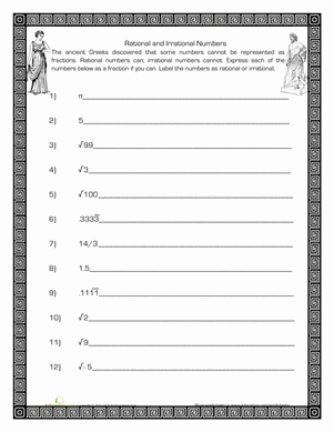 Ordering Real Numbers Worksheet New Rational and Irrational Numbers