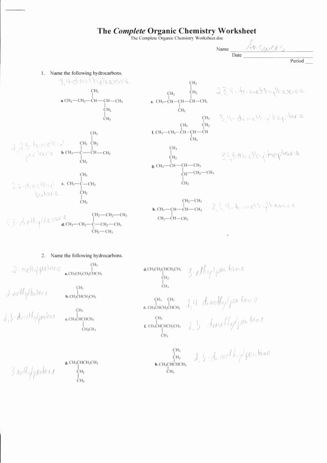 50 Organic Chemistry Worksheet With Answers