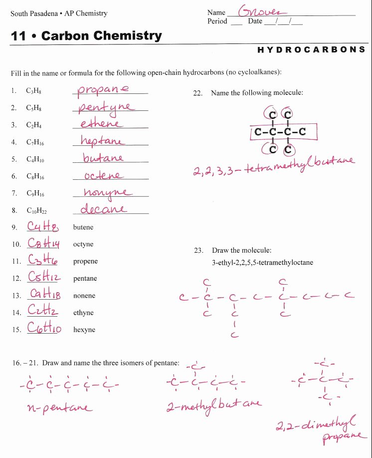 Organic Chemistry Worksheet with Answers Fresh Hydrocarbon Nomenclature
