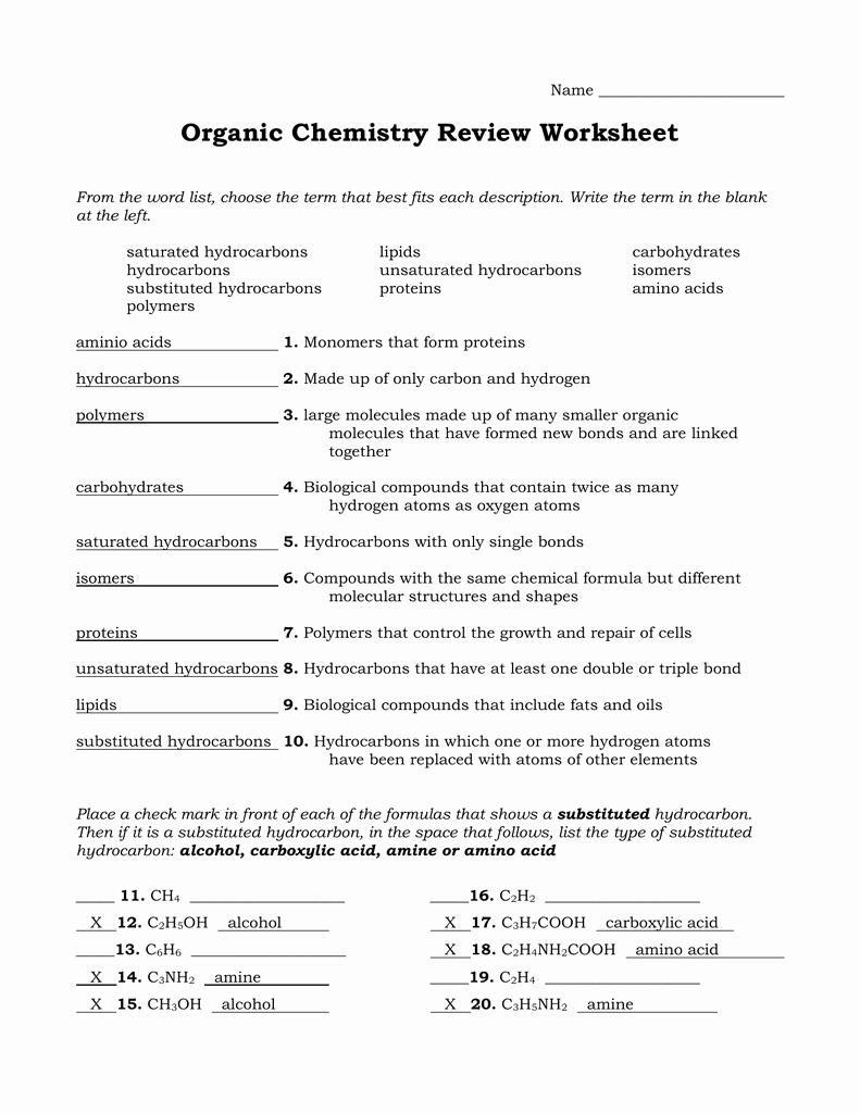 Organic Chemistry Worksheet with Answers Fresh organic Chemistry Review Worksheet