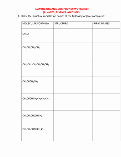 Organic Chemistry Worksheet with Answers Luxury Naming organic Pounds Worksheet with Answers by