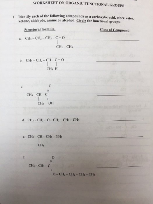 Organic Compounds Worksheet Answers Best Of solved Worksheet On organic Functional Groups Identify Ea