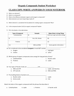 Organic Compounds Worksheet Answers Luxury Biomolecule Review Worksheet