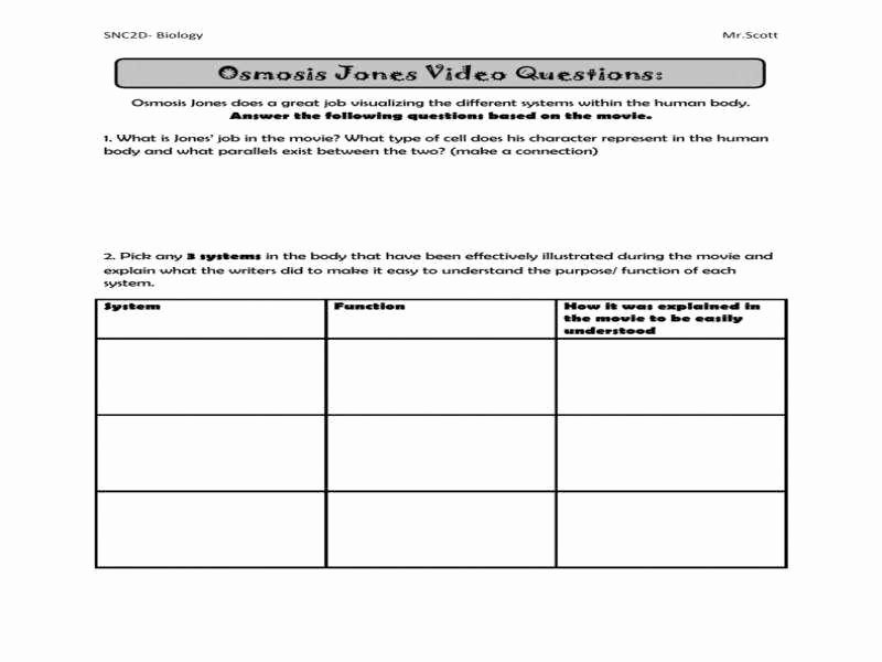 Osmosis Jones Movie Worksheet