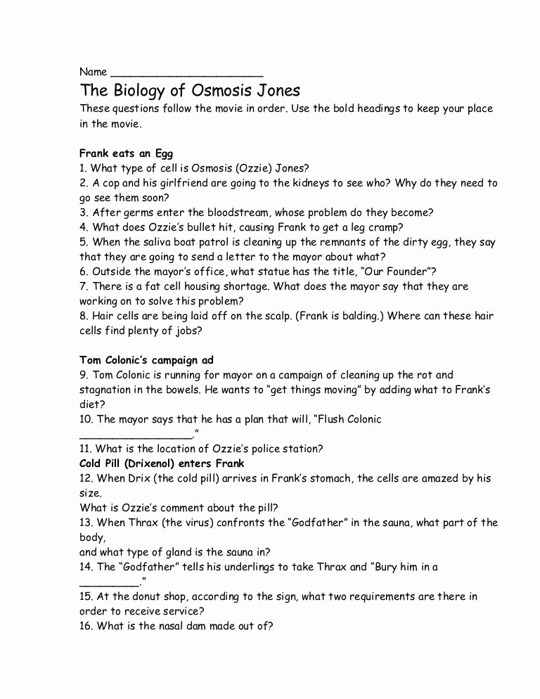 Osmosis Jones Video Worksheet Answers Fresh Osmosis Jones