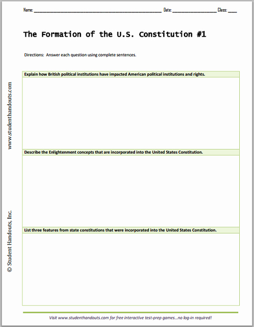 Outline Of the Constitution Worksheet Fresh formation Of the U S Constitution Essay Questions