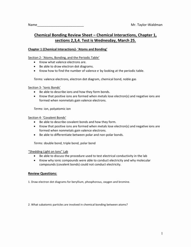 Overview Chemical Bonds Worksheet Answers Luxury Chemical Bonding Review Worksheet Answers