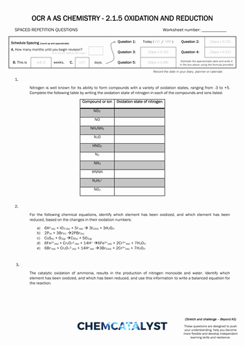 Oxidation and Reduction Worksheet Awesome Chemcatalyst Chemistry Teaching Resources Tes