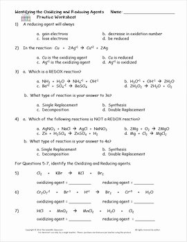 Oxidation and Reduction Worksheet Best Of Redox Bundle Practice Worksheets by the Scientific