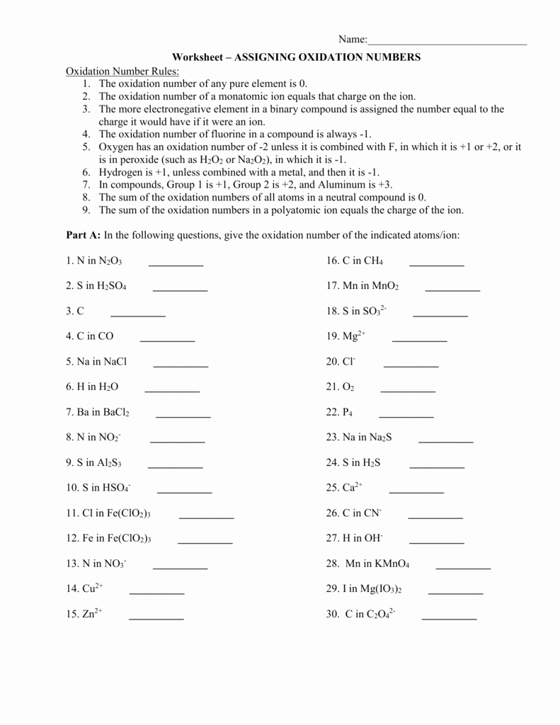 Oxidation Reduction Worksheet Answers Awesome assigning Oxidation Numbers Worksheet