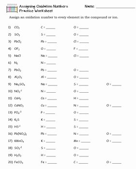 Oxidation Reduction Worksheet Answers Lovely assigning Oxidation Numbers Worksheet Answer Key