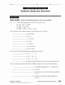 Oxidation Reduction Worksheet Answers Lovely Chapter 19 Review Section 1 Oxidation Reduction