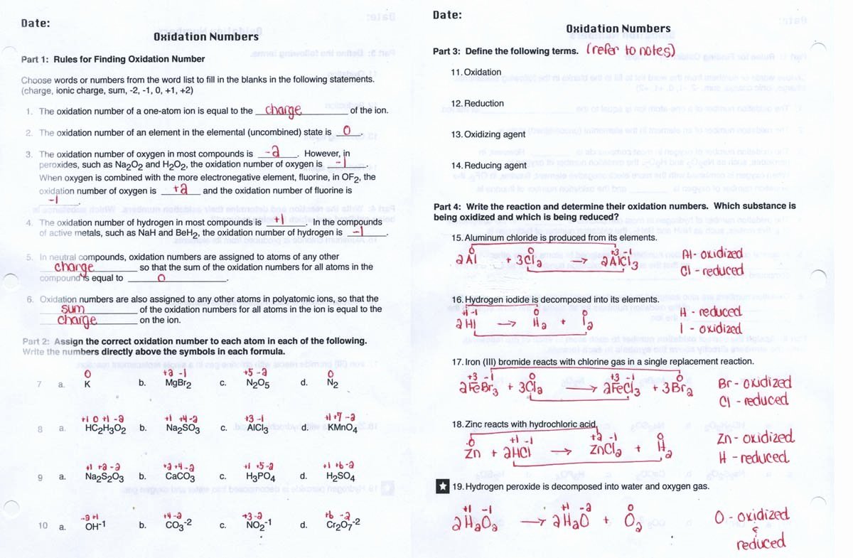 Oxidation Reduction Worksheet Answers New Oxidation Reduction Worksheet and Answers
