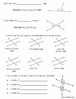 Pairs Of Angles Worksheet Answers Beautiful Angle Pair Relationships with Parallel Lines Geometry by