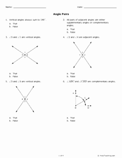 Pairs Of Angles Worksheet Answers Lovely Angle Pairs Grade 7 Free Printable Tests and
